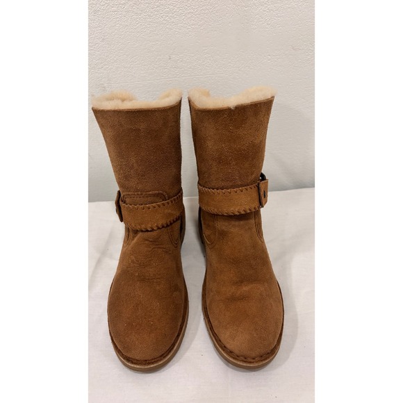 UGG Australia Shoes - UGG Cedric Chestnut Brown Suede Shearling Lined Buckle Boots 1012360 Womens 6